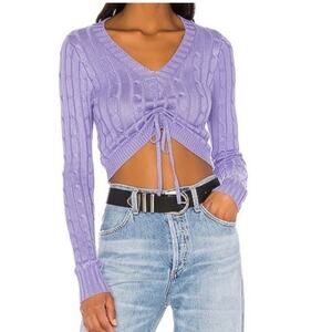 Superdown Revolve Karla Ruched Lilac Cropped Top Ribbed Size XS V-Neck Vixen